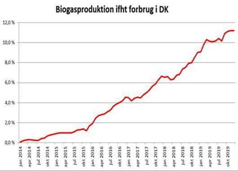 biogassens andel i det danske gasnet